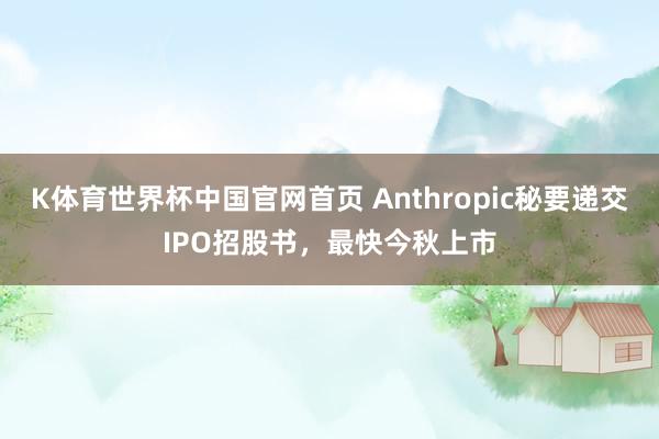 K体育世界杯中国官网首页 Anthropic秘要递交IPO招股书，最快今秋上市