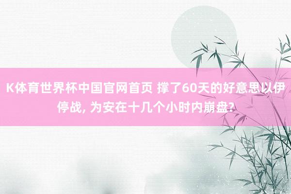K体育世界杯中国官网首页 撑了60天的好意思以伊停战， 为安在十几个小时内崩盘?